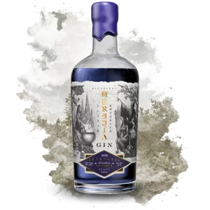 Herejía Blueberry Gin en un fondo artistico de bosques chilenos
