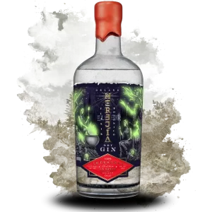 Herejía Orland Dry Gin en un fondo artístico de bosques chilenos