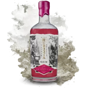 Herejía Rubí Gin en un fondo artistico de bosques chilenos