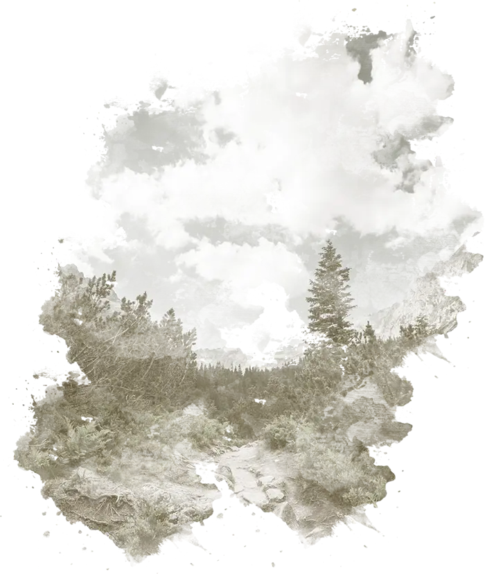 Fondo artístico con bosque y montañas para Herejía Dry Gin escritorio