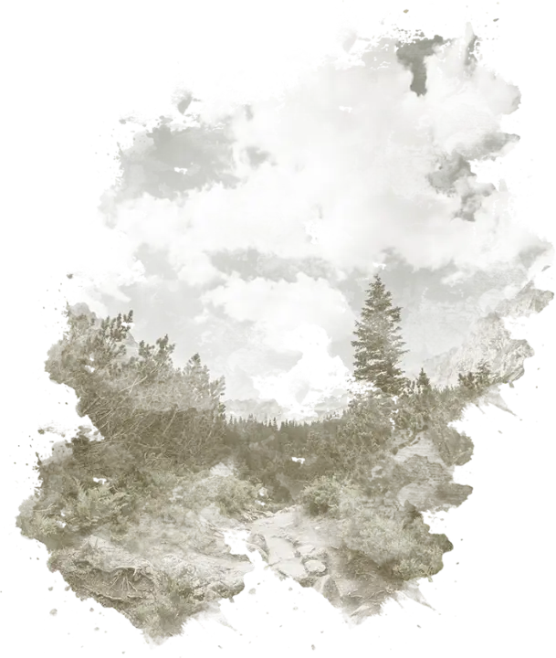 Fondo artístico con bosque y montañas para Herejía Dry Gin notebook